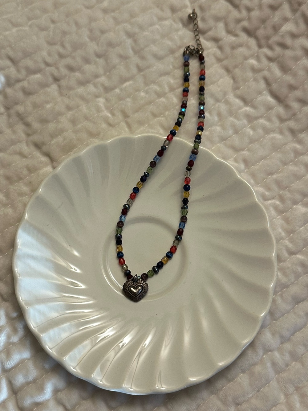Multicolor Beaded Heart Pendant Necklace